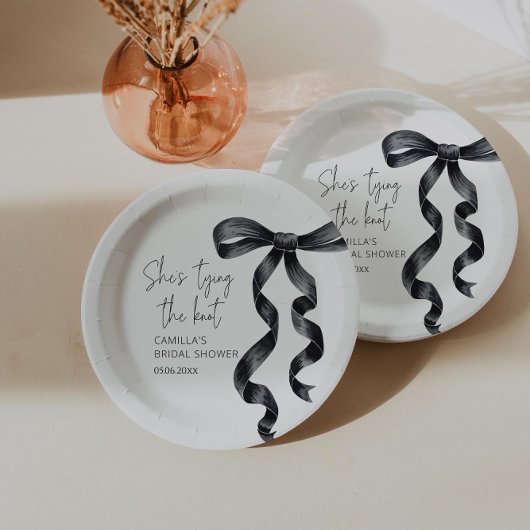 結び目ブラックボウブライダルシャワー ペーパープレート