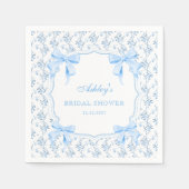 結び目ブルーボウフローラブライダルシャワー スタンダードカクテルナプキン (正面)