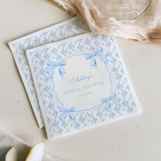 結び目ブルーボウフローラブライダルシャワー スタンダードカクテルナプキン