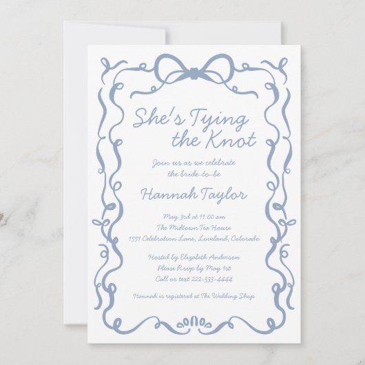 結び目ブルーボウブライダルシャワー 招待状 (正面)