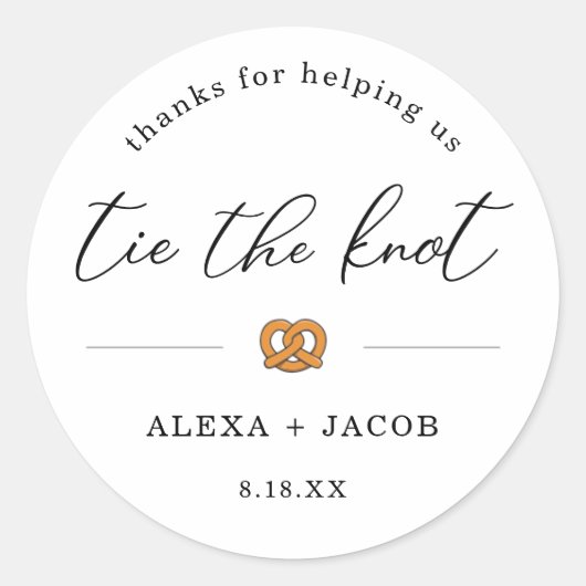 結び目プレッツェル結婚式の引き出物ラ感謝していベル ラウンドシール (正面)