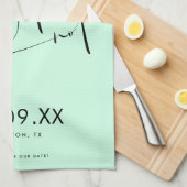 結び目ミント緑のスクリプト日付を保存 キッチンタオル (四つ折り)