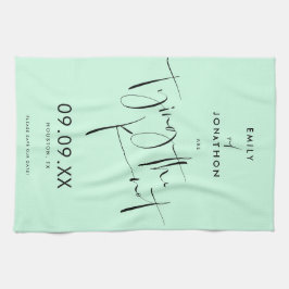 結び目ミント緑のスクリプト日付を保存 キッチンタオル