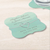 結び目ミント&シルバーウェディング日付を保存 ペーパーコースター (アングル)