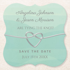 結び目ミント&シルバーウェディング日付を保存 ペーパーコースター