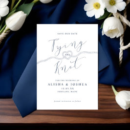 結び目ロープハート航海のネイビー&ホワイト セーブザデート