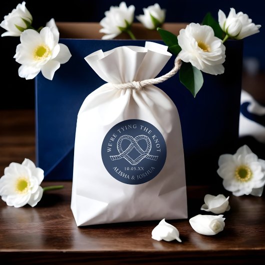 結び目ロープハート航海のネイビー&ホワイト ラウンドシール