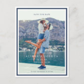 結び目ロープハート航海のネイビー&ホワイト 案内ポストカード (正面)