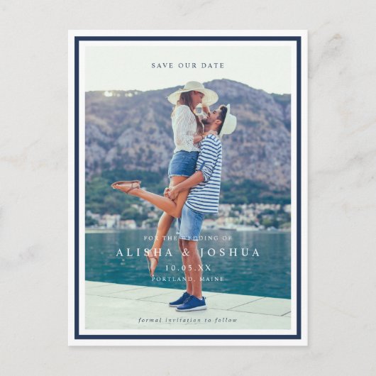 結び目ロープハート航海のネイビー&ホワイト 案内ポストカード (正面)