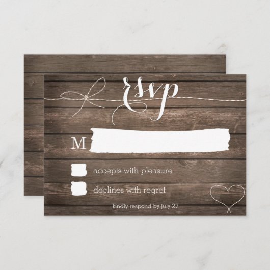 結び目素朴な木製の結婚RSVPカードを結んで下さい 出欠カード (正面/裏面)