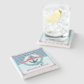 結び目航海の付きネイビーブルーボートいかり ストーンコースター (横)