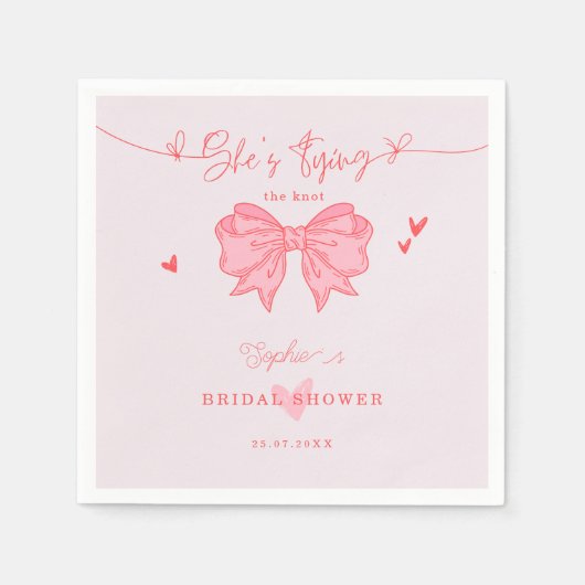 結び目赤面ピンクボウブライダルシャワー スタンダードカクテルナプキン (正面)