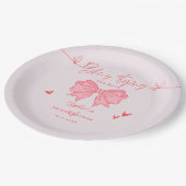 結び目赤面ピンクボウブライダルシャワー ペーパープレート (アングル)