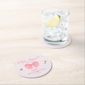 結び目赤面ピンクボウブライダルシャワー ラウンドペーパーコースター (インサイチュ)