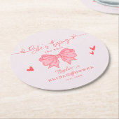結び目赤面ピンクボウブライダルシャワー ラウンドペーパーコースター (アングル)