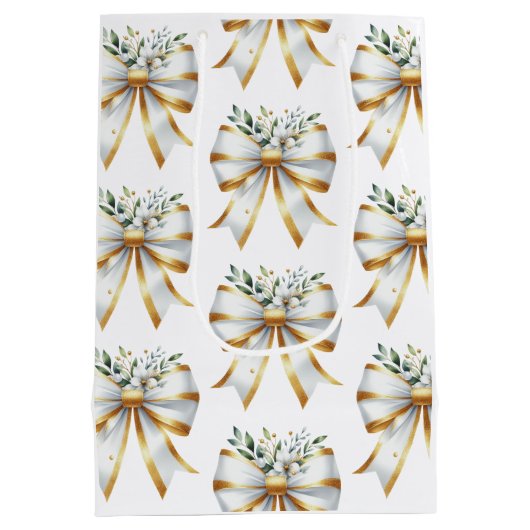 結び目金ゴールドホワイトボウフローラブライダルシャワー ミディアムペーパーバッグ (裏面)