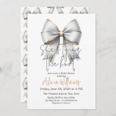 結び目金ゴールド白弓ブライダルシャワー 招待状 (正面/裏面)