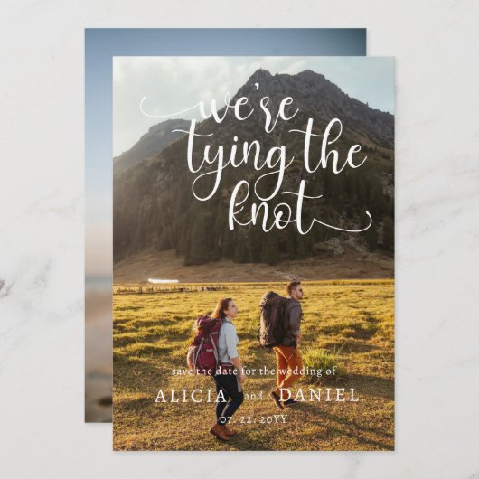 結び目2写真のQRコード日付を保存 招待状 (正面/裏面)