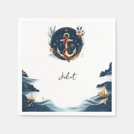 結び目 ボート 船 海軍青 ナチュラル ブライダル シャワー スタンダードカクテルナプキン