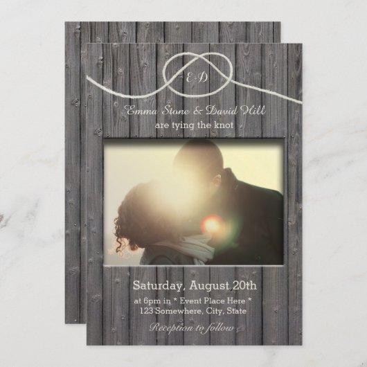 結び素朴目の写真を結ぶバーンウッド結婚 招待状 (正面/裏面)