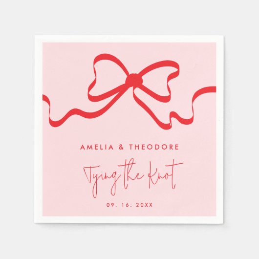 結び結びピンク赤弓モダンの結婚数 スタンダードカクテルナプキン (正面)