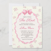 結び結ぶピンクの弓ブライダルシャワーの招待状 招待状 (正面)