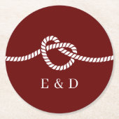 結び縄ハートレッド結婚 ラウンドペーパーコースター (正面)