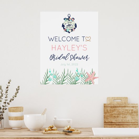 結び航海の目のブライダルシャワーウェルカムサイン ポスター (キッチン)