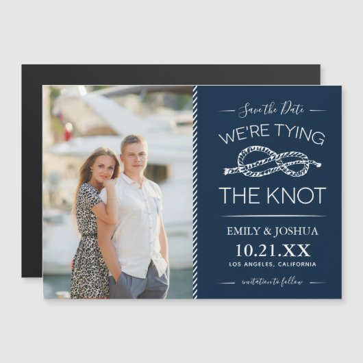 結び航海の目の写真の日付を保存 マグネット招待状 (正面/裏面)