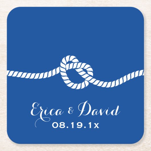 結び航海の結び結婚のネイビーブルー スクエアペーパーコースター (正面)