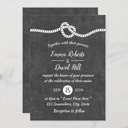 結び航海の結婚びのチョーク素朴ボード 招待状 (正面/裏面)