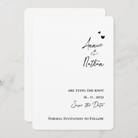 結エレガントび目を結ぶミニマルなスクリプ結婚ト 案内状 (正面/裏面)