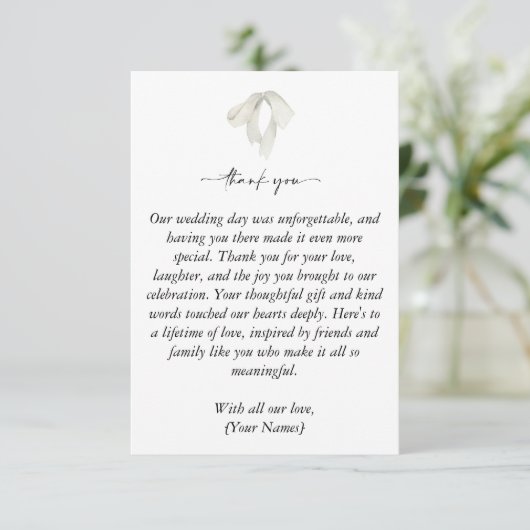 結エレガントび結ぶ白い弓結婚 サンキューカード (スタンド正面)
