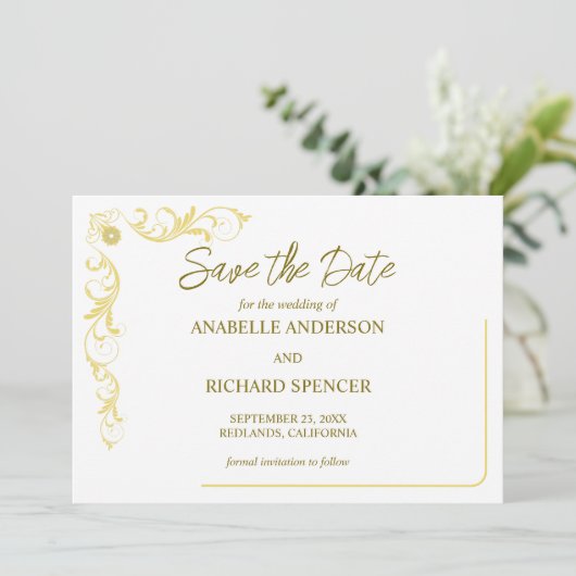 結エレガントビクトリアン婚の日付を保存 招待状 (スタンド正面)