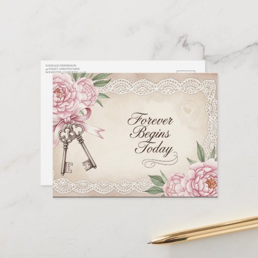 結エレガントモダン婚式の日付ポストカードの保存 ポストカード (正面/裏面インサイチュ)