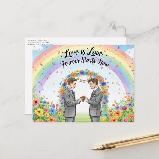 結エレガントモダン婚式の日付ポストカードの保存 ポストカード (正面/裏面インサイチュ)