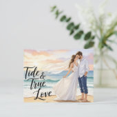 結エレガントモダン婚式の日付ポストカードの保存 ポストカード (スタンド正面)