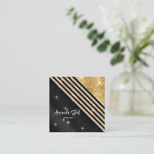 結スタイリッシュフェイク晶金ゴールドと黒パーソナライズされたB スクエア名刺 (スタンド正面)