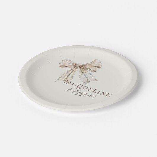 結パーソナライズされた結するクリームシンプルシャワー ペーパープレート (アングル)