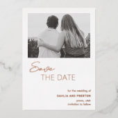 結ミニマルモダン婚の日付の保存 箔招待状 (正面)
