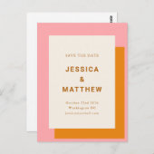 結モダンはっきりした婚日をピンクとオレンジで保存 ポストカード (正面/裏面)