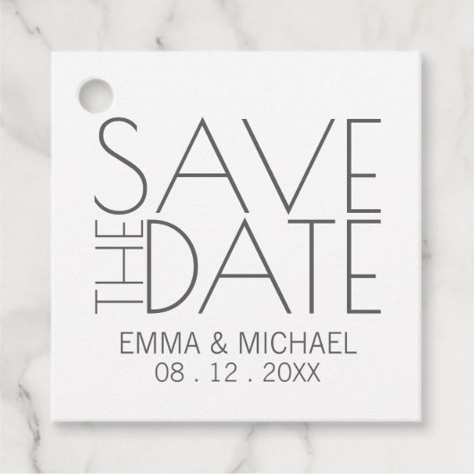 結モダンスタイリッシュ婚の日付の保存 フェイバータグ (正面)