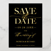 結モダンスタイリッシュ婚の日付を非写真で保存 箔シーズンポストカード (正面)