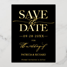 結モダンスタイリッシュ婚の日付を非写真で保存 箔シーズンポストカード