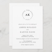 結モダンミニマルびモノグラム結婚の 招待状 (正面/裏面)