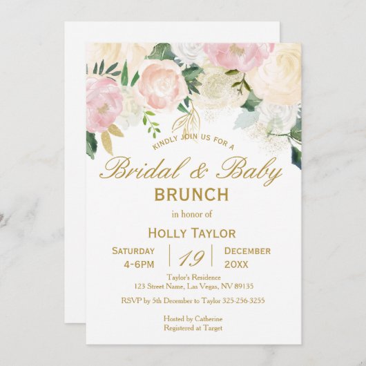 結合されたベビーシャワーおよびブライダルシャワーのアイディア 招待状 (正面/裏面)