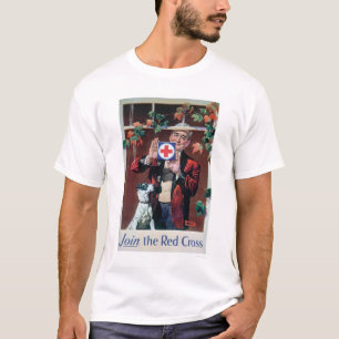 結合して下さい犬(US00292)を持つ赤い交差の人を Tシャツ