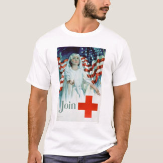 結合して下さい赤い交差の米国旗(US00310)を Tシャツ