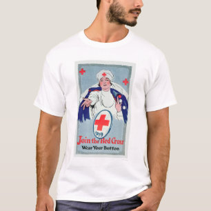 結合して下さい赤い交差の衣服をあなたのボタン(US00028) Tシャツ