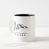 結合しますか、または死んで下さい ツートーンマグカップ (正面左)